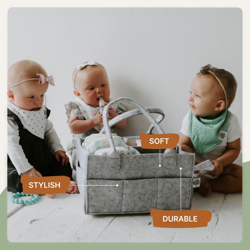 Parker Baby Diaper Caddy - Nursery Storage Bin and Car Organizer for Diapers and Baby Wipes - Gray, Regular