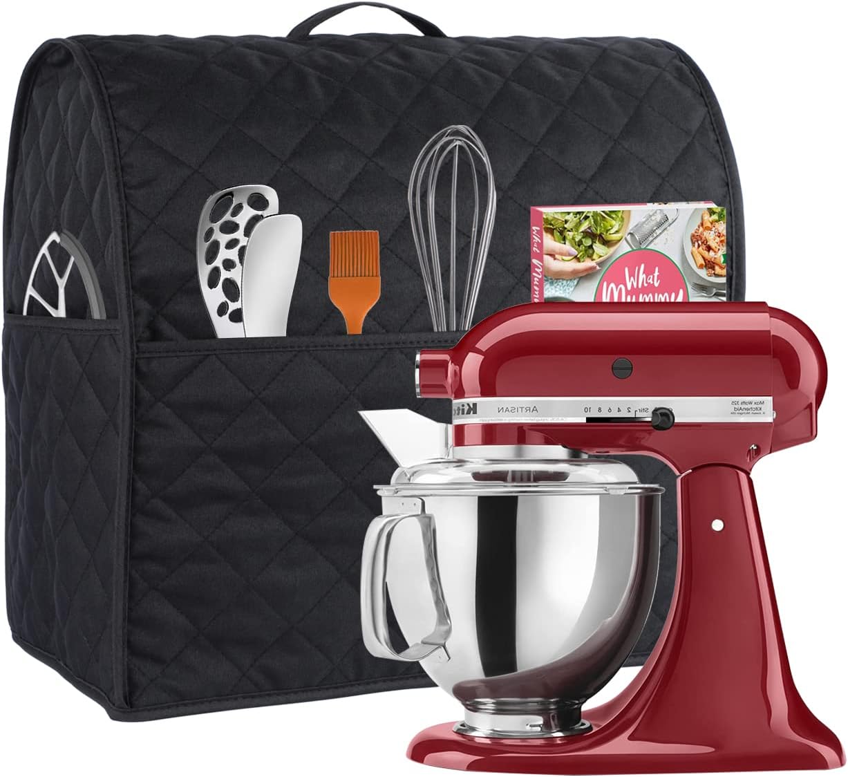 Stand Mixer Cover compatible with Kitchenaid Mixer, Fits All Tilt Head & Bowl Lift Models with 3 Organizer Bag for Accessories. (Black, For Bowl Lift 5-8 Quart)