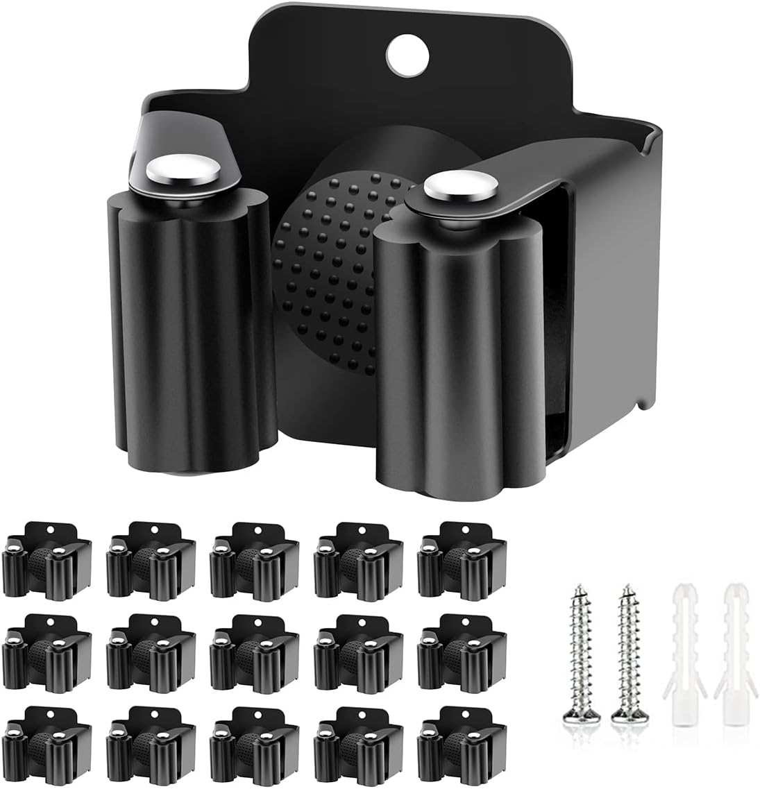 6 Pack Broom Holder Wall Mount, Stainless Steel Command Broom Holder with Screws, Mop Wall Mount Holder,Garden Tool Rack Wall Mount for Kitchen, Home, Bathroom, Garage Storage (15 Pack)