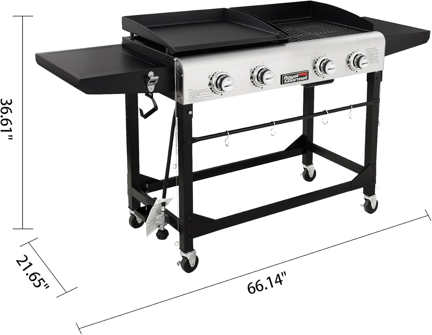 Royal Gourmet GD401C 4-Burner Propane Gas Grill and Griddle Combo with Cover, Griddle Grill Combo with 48,000 BTUs Output for Outdoor Cooking While Camping or Tailgating, Black & Silver