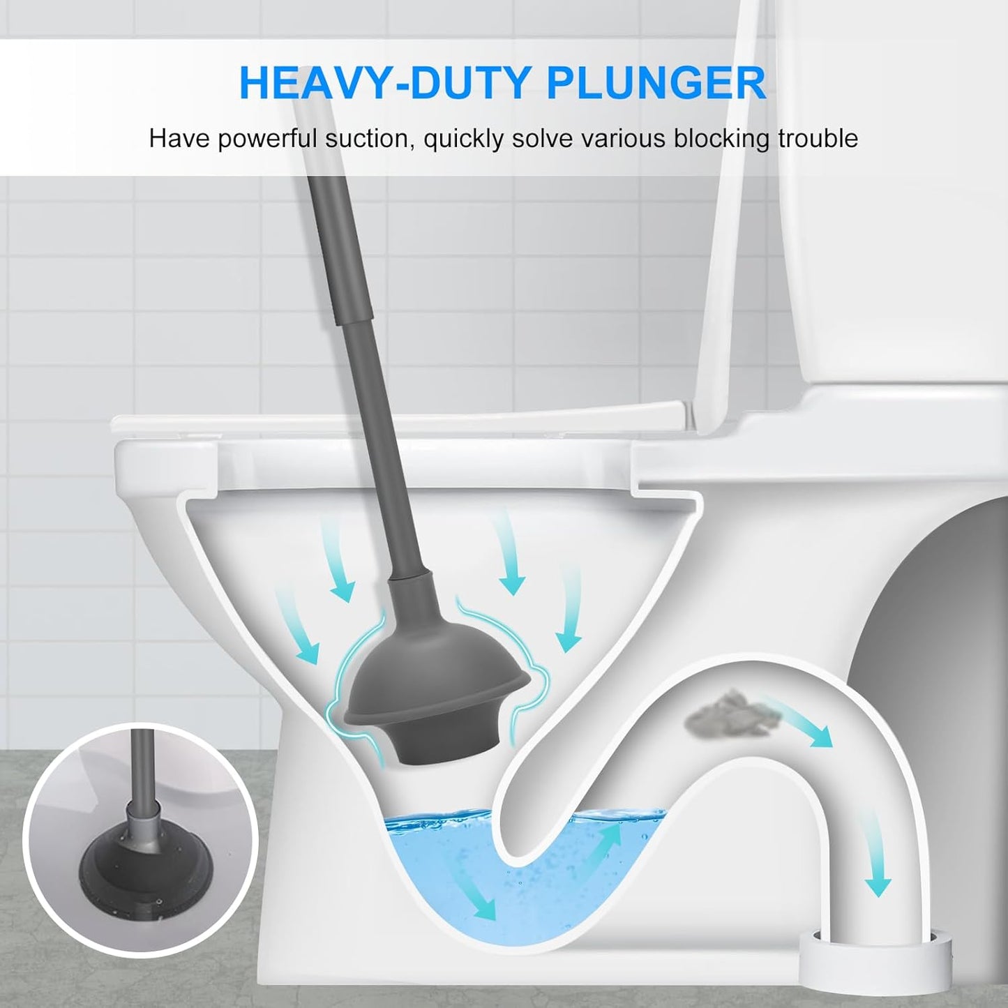 SetSail Toilet Brush and Plunger Set, Toilet Plungers for Bathroom Heavy Duty Toilet Bowl Brush and Holder Hidden Toilet Plunger and Brush Set for Deeply Cleaning - Gray