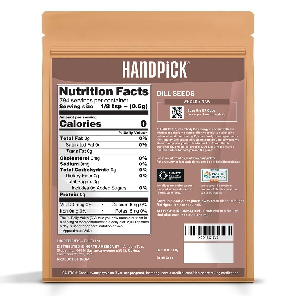 HANDPICK Dill Seeds (397g/14oz) Non GMO, Gluten Free, 100% Raw, Sourced from India, For Cooking, Drinks, Packed in Resealable Ziplock Pouch | For Pickling