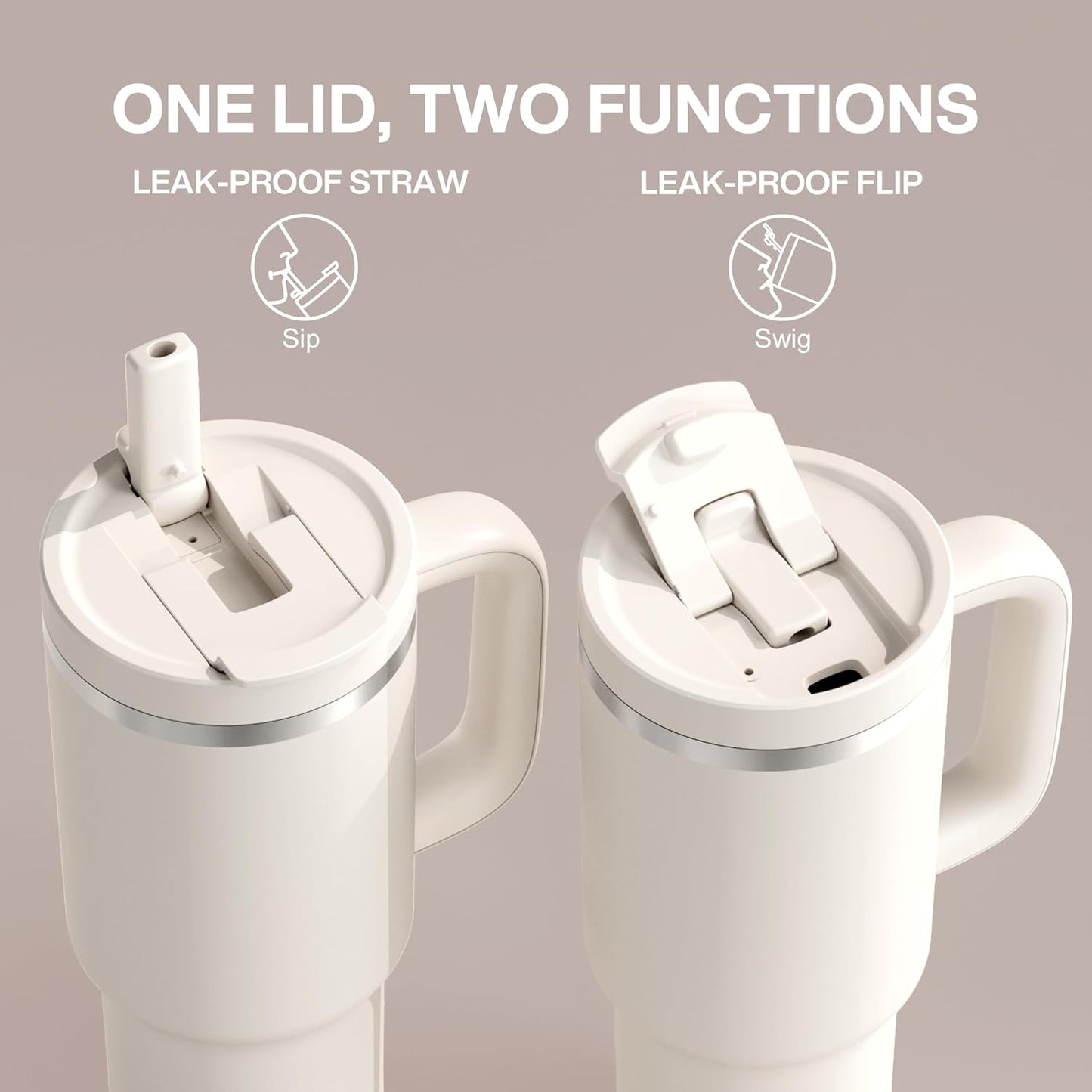 32 oz Tumbler with Handle and Straw: Stainless Steel Insulated Tumbler Keeps Cold for 24 Hours, Leakproof Travel Cup Fits in Cup Holder and BPA-Free, Cream Moon