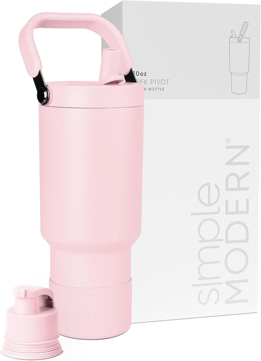 Simple Modern Trek Pivot | 30oz Flip Straw Tumbler with Handle | Water Bottle & Boot | Interchangeable Straw & Chug Lids | Insulated Stainless Steel Jug | Gym Sports Outdoors | Blush