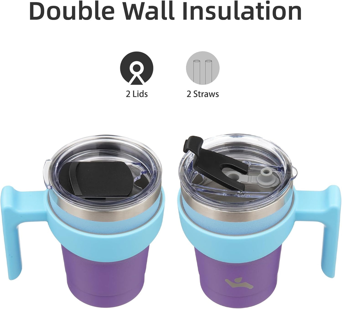 10 oz Tumbler with Handle and 2 Straw 2 Lid, Insulated Water Bottle Stainless Steel Vacuum Cup Reusable Travel Mug,Ocean Dream