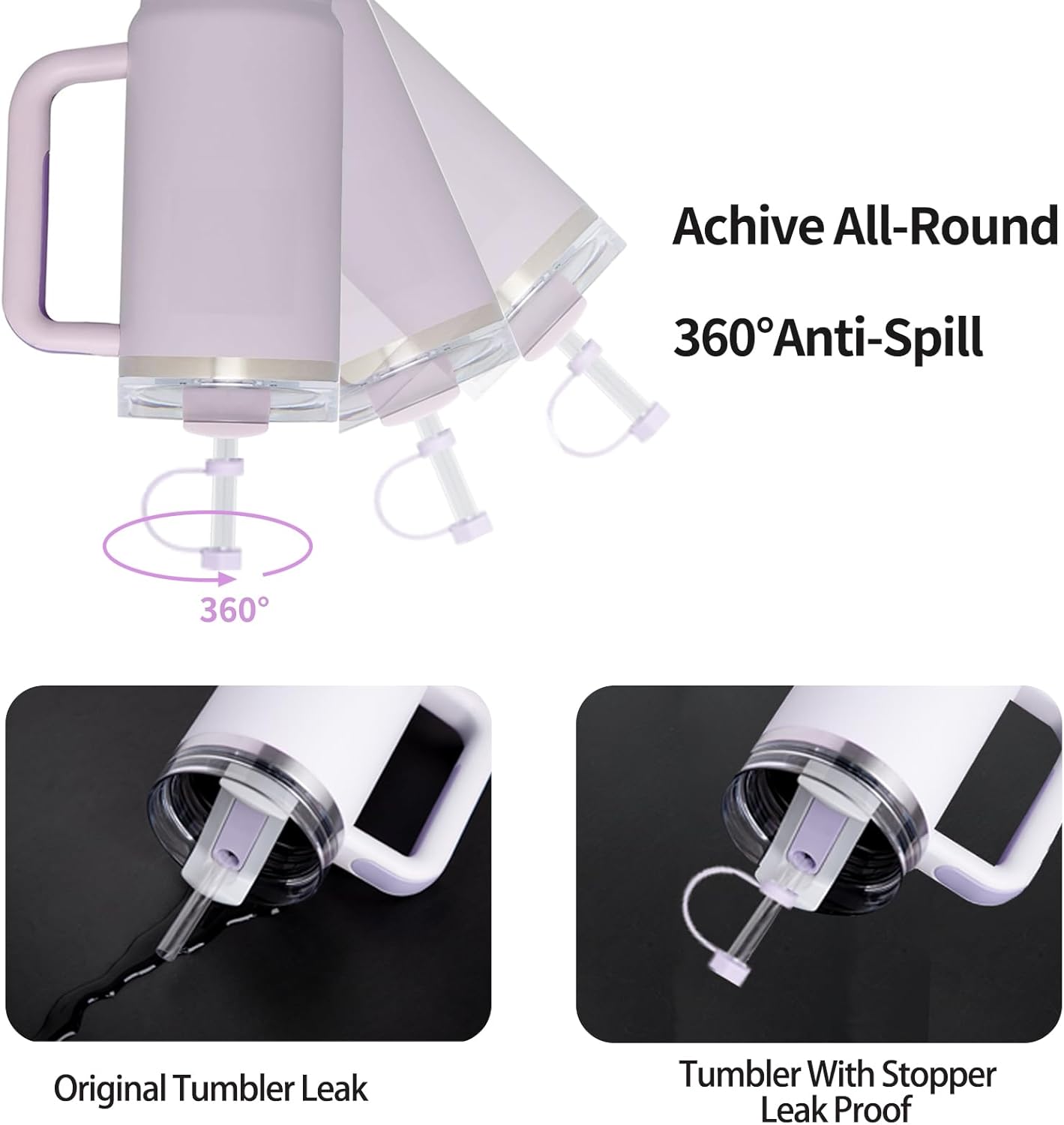 Silicone Spill Stopper Set Compatible with Stanley Cup 2.0 30oz & 40oz with Straw Cover (Set of 2, Orchid)
