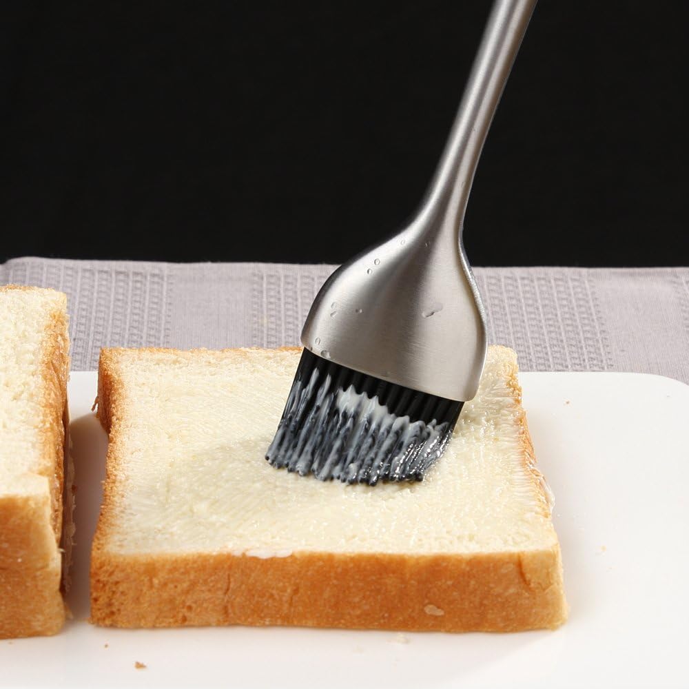 Heavy-duty BBQ Basting Brush by HQY - Silicone Bristles with 12 Inch Stainless Steel Handle - Make Grilling Easy - 5 Year Guarantee