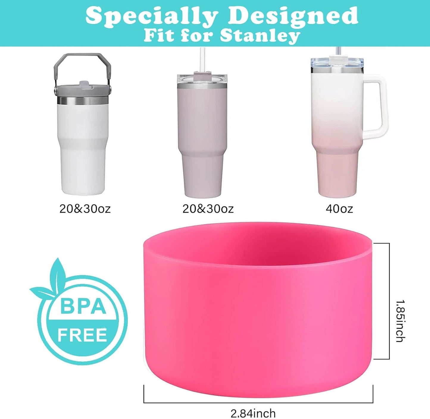 QIANHAI Silicone Boots for Stanley Cup 40oz Tumbler & IceFlow 20 30oz - Stanley Cup Accessories -Fits Hydro Flask 12-24oz Standard/Wide Mouth & YETI Rumber, Simple Modern (2 RoseHotPink)