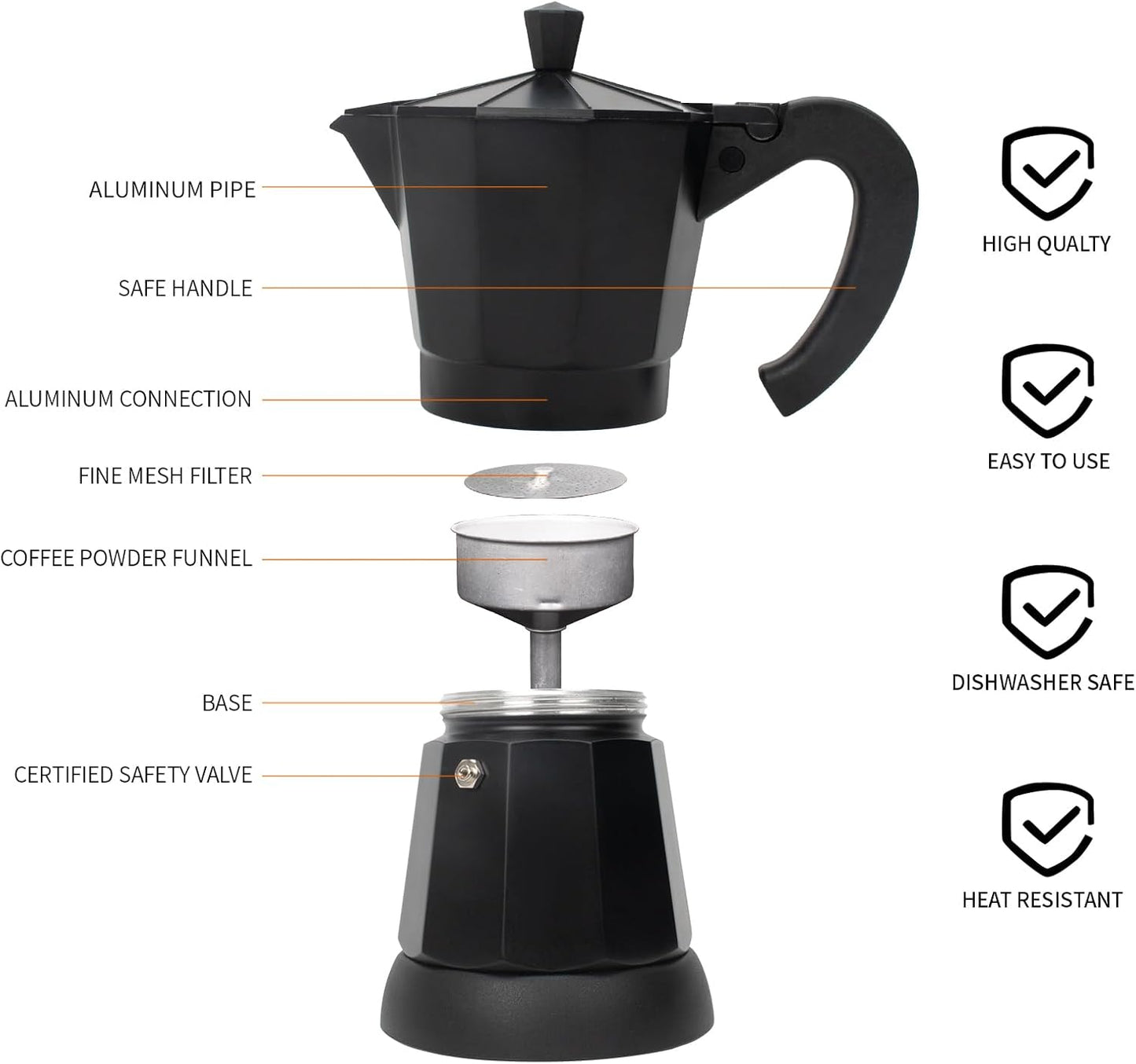 Cafetera Espresso Maker, 6 Cup Portable Coffee Machine, 300ml Portable Cafeteras Electricas Modernas, Electric Moka Pot with Detachable Base & Overheat Protection, Coffee Gift for Home Travel