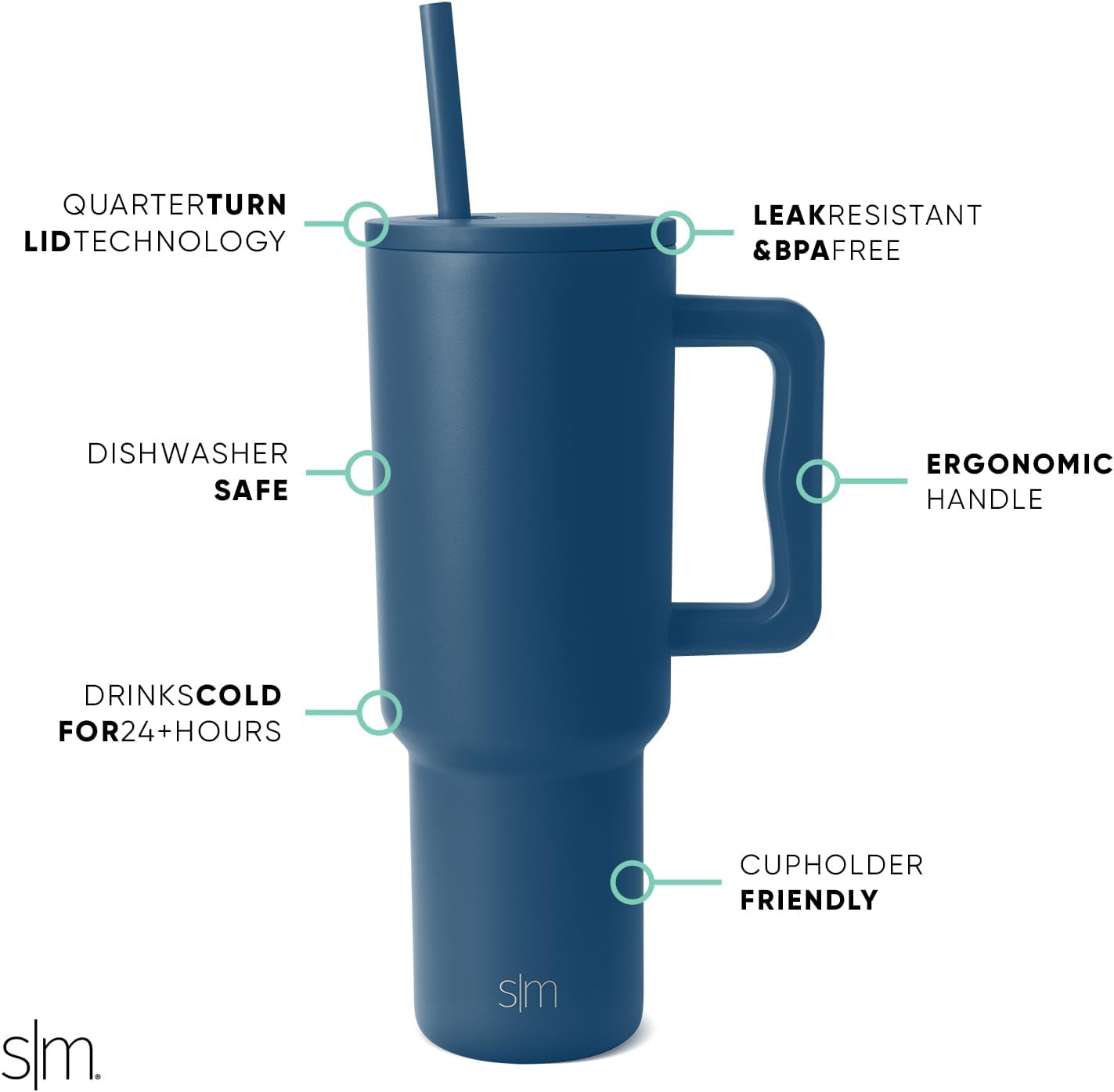 Simple Modern 40 oz Trek Tumbler with Handle and Straw Lid | Cup Holder Friendly Insulated Stainless Steel Travel Mug | Slumberland