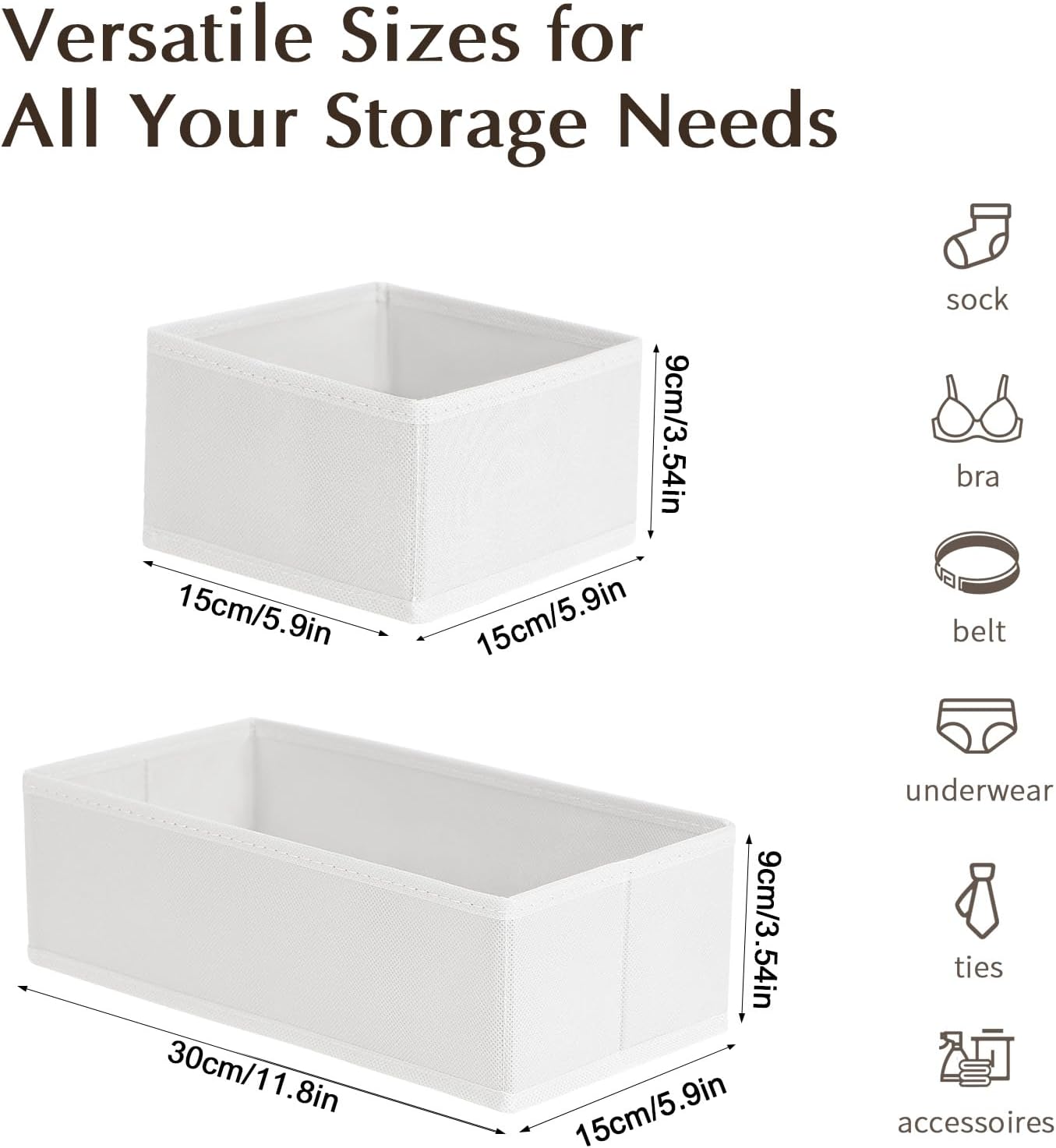 DIMJ Drawer Organizers Clothes, Set of 12 Dresser Organizer Bins, Fabric Closet Organizers and Storage, Shallow Drawer Dividers for Nursery, Clothing, Baby Clothes, Socks, Underwears, Tie (White)