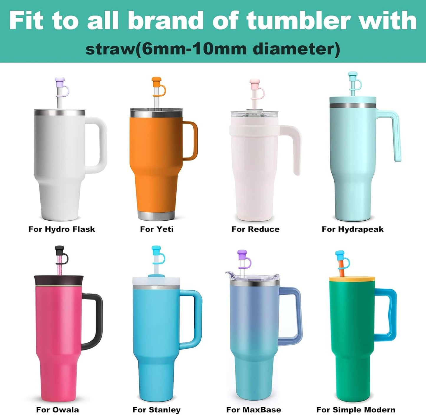 Adjustable Straw Cover Cap for Yeti, and Compatible with Simple Modern|Stanley|Hydro Flask|Reduce|Owala|Beast|Hydrapeak Tumbler Straw, All Brand of 6-12mm Straw, Straw Stopper Topper Accessories