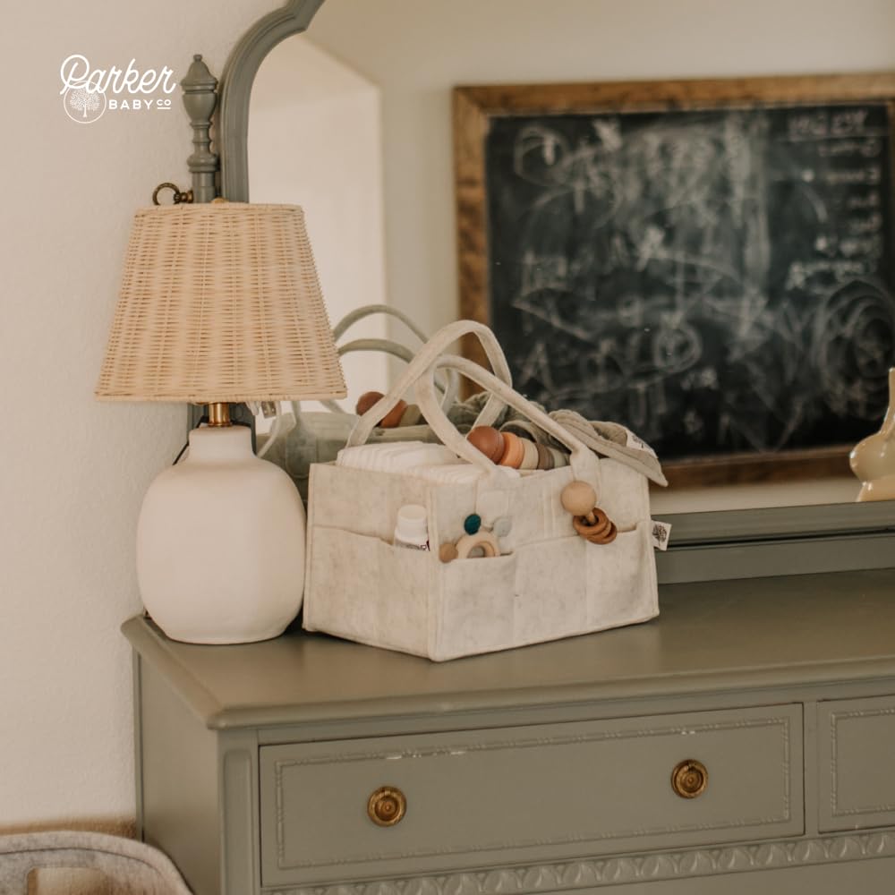 Parker Baby Diaper Caddy - Nursery Storage Bin and Car Organizer for Diapers and Baby Wipes - White, Large