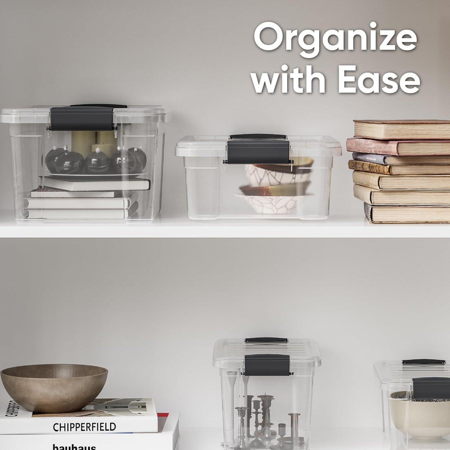 Superio Clear Plastic Storage Bins with Lid, 4.5 Quart Box, Organizing Containers, Stackable Plastic Tote for Home, Garage, Dorm, School, and Office