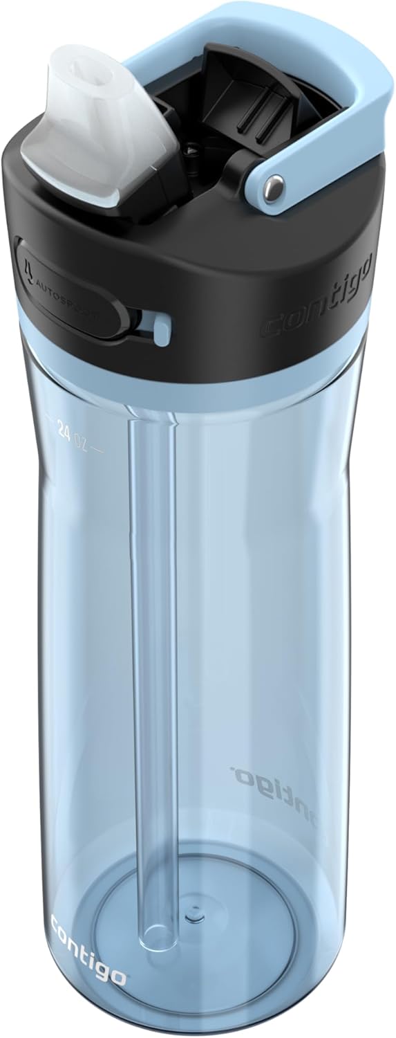 Contigo Ashland 2.0 Leak-Proof Water Bottle with Lid Lock and Angled Straw, Dishwasher Safe, Interchangeable Lid, 24oz, Glacier