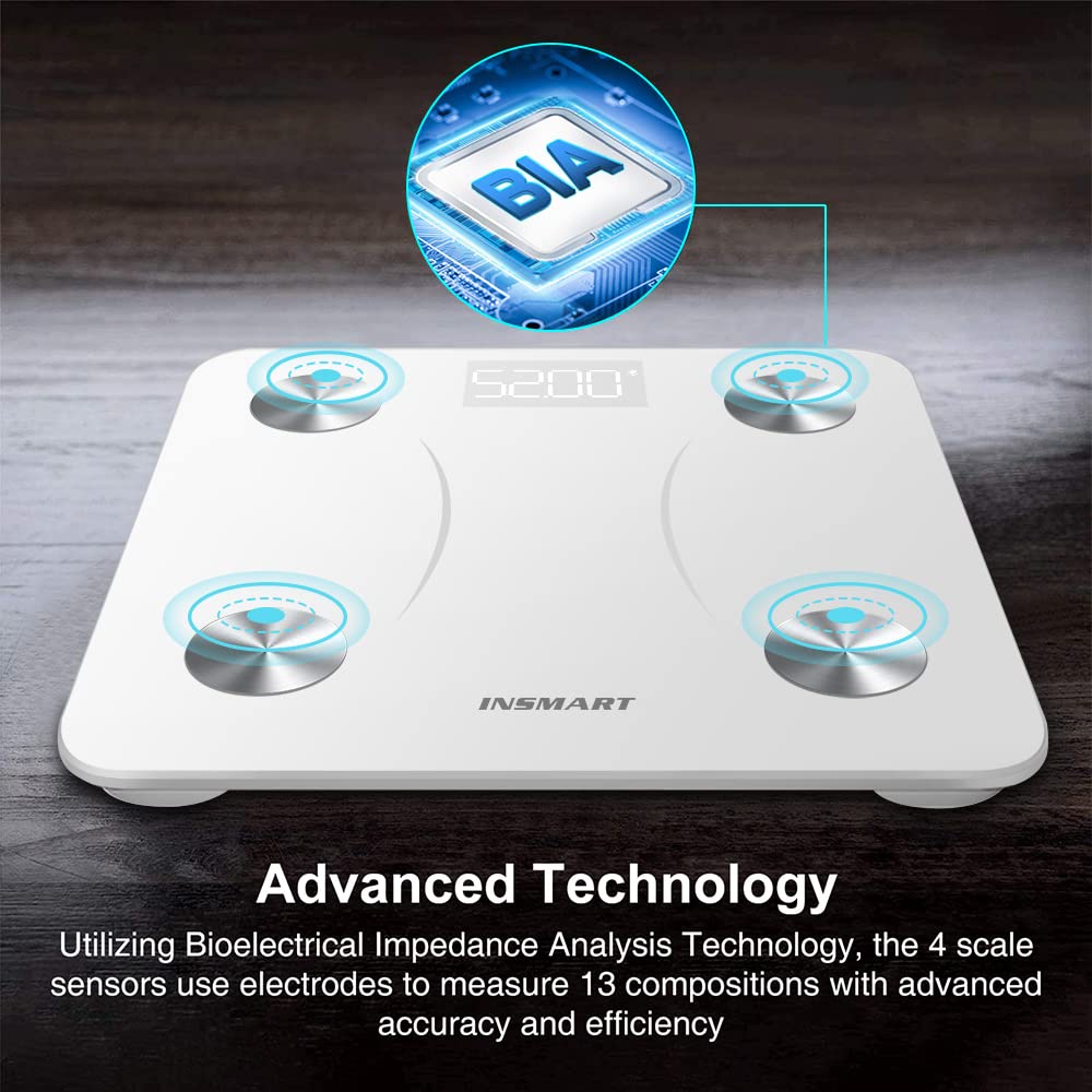 INSMART Smart Scale for Body Weight, Digital Bathroom Scale with BMI, Muscle Mass, Bluetooth Body Fat Scale,17 Body Composition Analyzer with Smart APP Sync Weight Scale, 400 lbs (White)