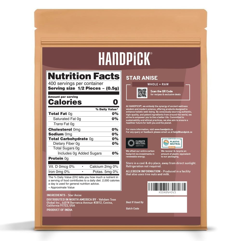 HANDPICK Star Anise Whole (200g/7oz) Gluten Free, 100% Raw Whole Chinese Pods, Premium Quality, Direct from Source, Packed in Resealable Zip Lock Pouch