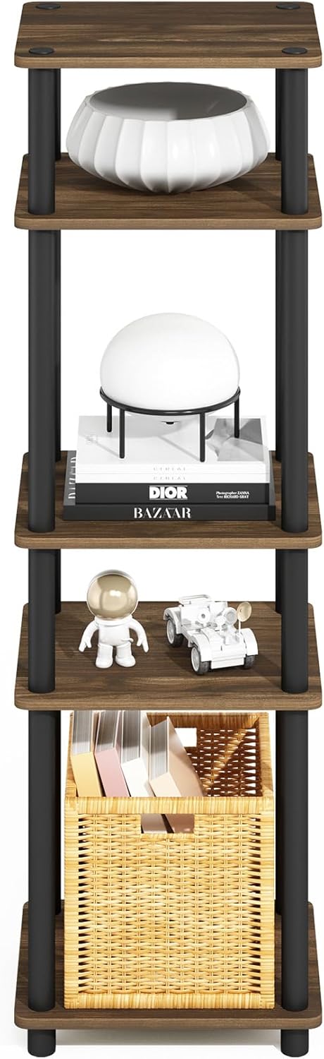 Furinno Turn-N-Tube Storage Shelves, Stackable Standing Shelf, Open Corner Shelf, for Organization and Storage, Living Room, Garage, Home Office, Columbia Walnut