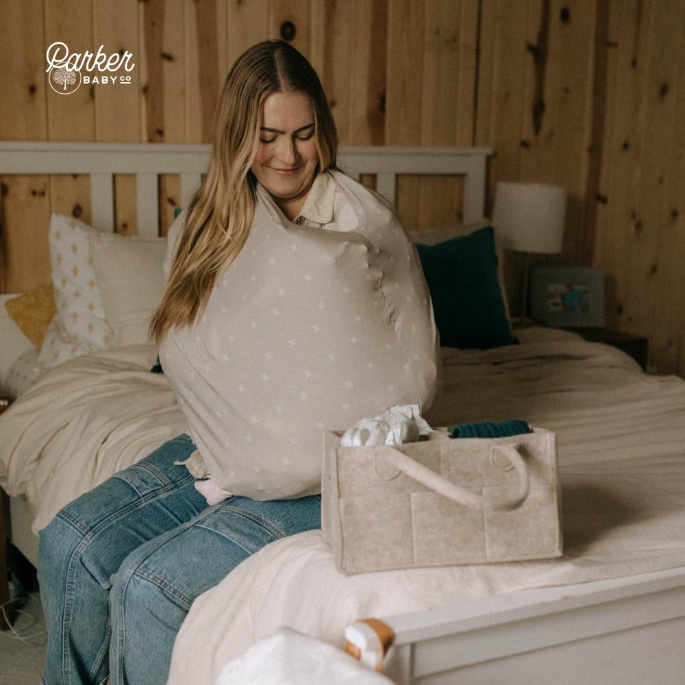 Parker Baby Co. Diaper Caddy - Nursery Storage Bin and Car Organizer for Diapers and Baby Wipes - Oatmeal, Large