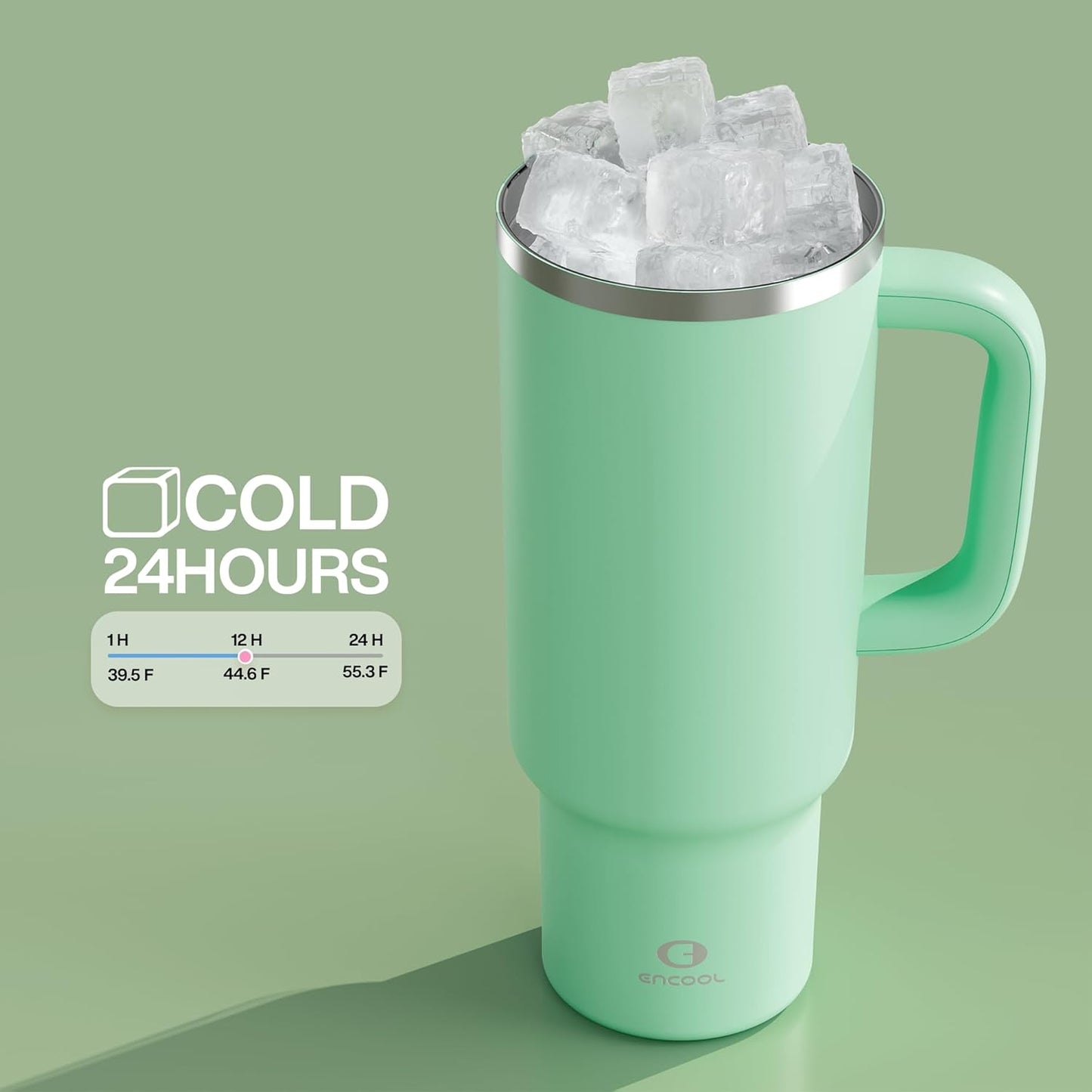 40 oz Tumbler with Handle and Straw: Stainless Steel Insulated Tumbler Keeps Cold for 24 Hours, Leakproof Travel Cup Fits in Cup Holder and BPA-Free,Brook Green