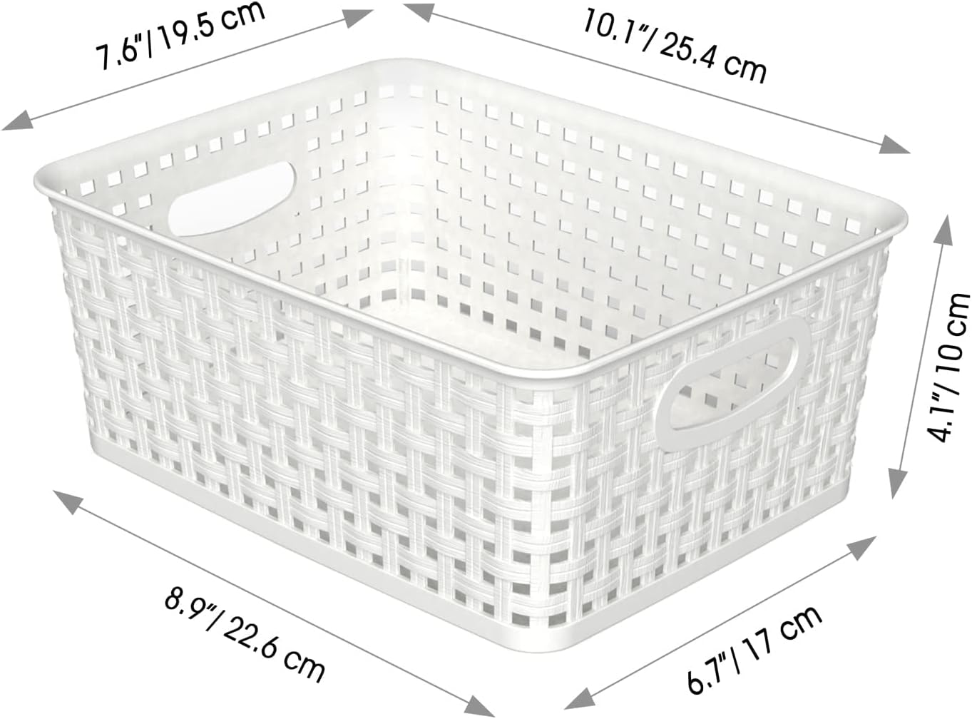 Woven Plastic Storage Baskets, 6 Pack White Weave Bins Organizer, 10.1" x 7.55" x 4.1"