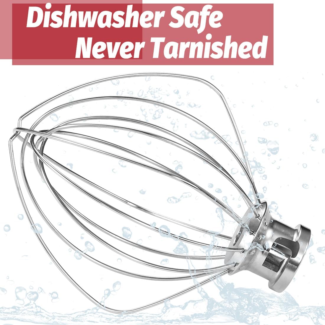 K45WW Dishwasher Safe Whisk Attachment Fits 4.5 Quart and 5 QT KitchenAid Tilt-Head Stand Mixer Stainless Steel 6 Wires Whip for Egg Heavy Cream Beater, Cakes Mayonnaise