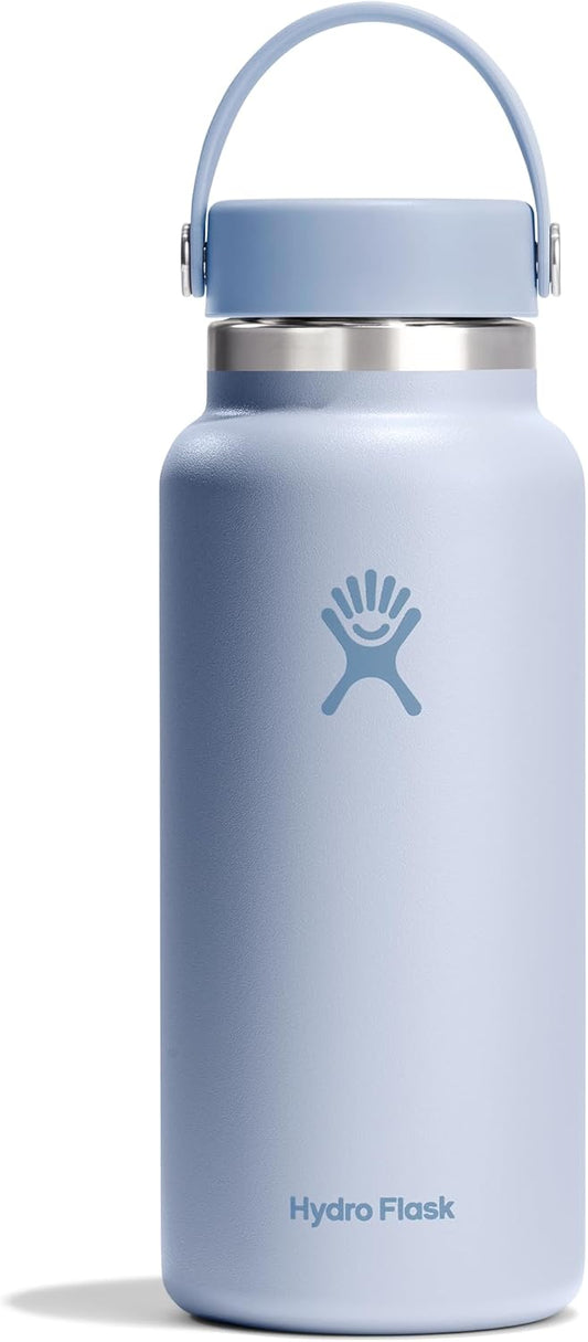 Hydro Flask Water Bottle - Insulated Stainless Steel - Wide Mouth Flex Lid, Non Spill, Leakproof and Refillable in 32 Oz Surf Blue