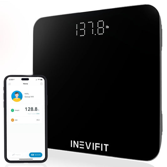 INEVIFIT Smart Bathroom Scale, Highly Accurate Bluetooth Digital Bathroom Body Weight Scale, Precisely Measures Weight & BMI for Unlimited Users (S-Black)