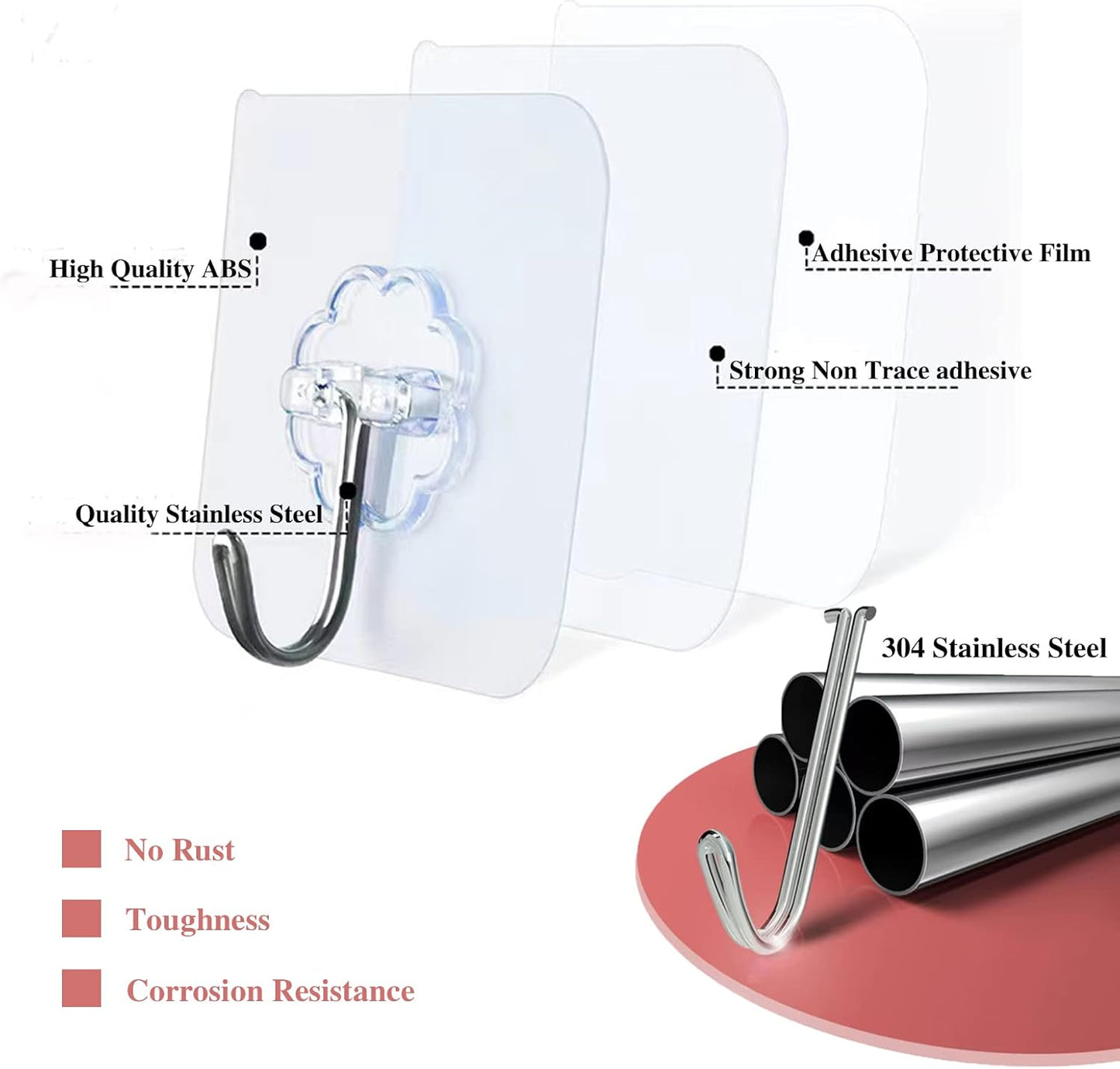 DDMY 24 Packs Hooks for Hanging Wall Hooks Transparent Reusable Waterproof Adhesive Hook for Kitchen Curtain, Towel Hook for Bathrooms, Heavy Duty Self Coat Hook for Walls No Damage