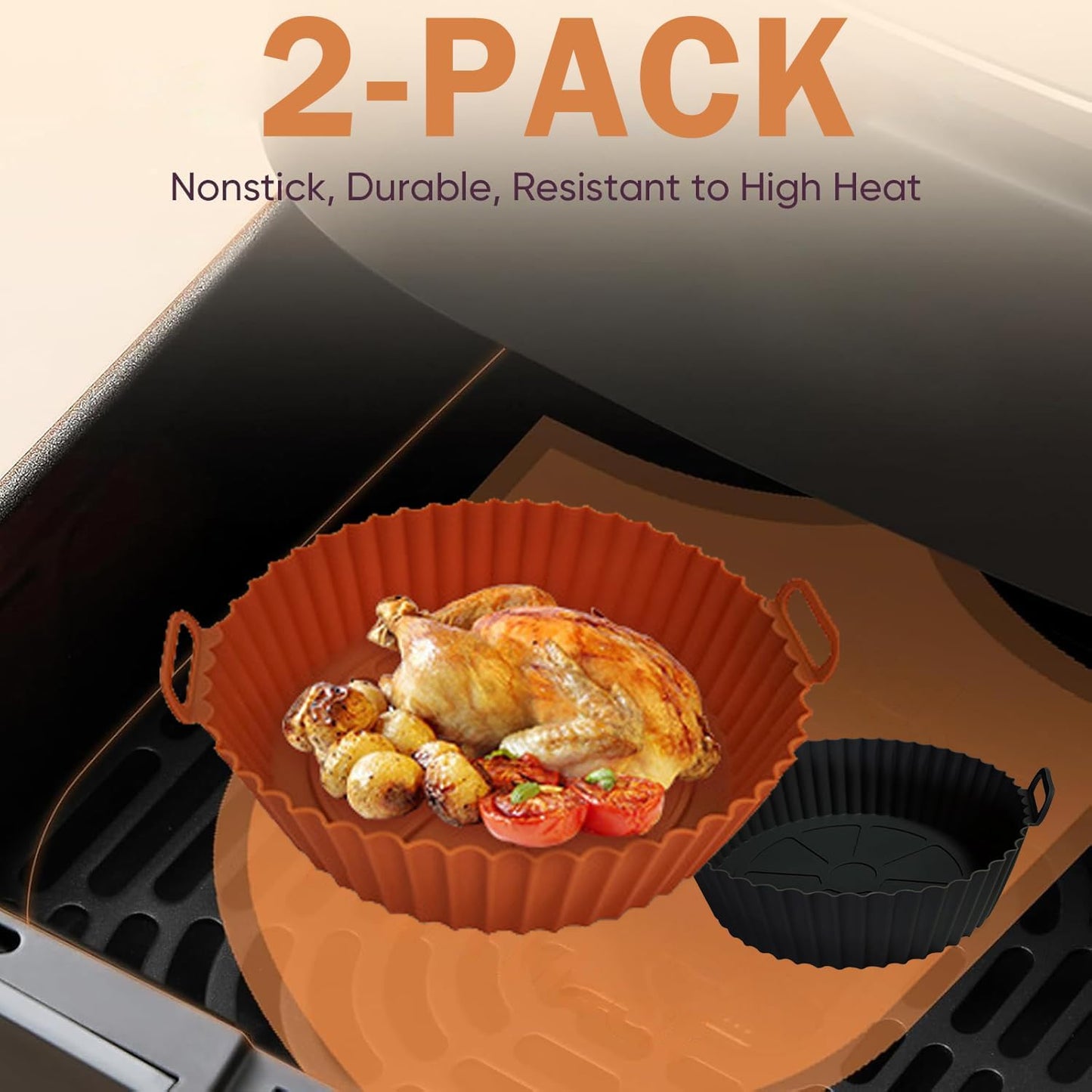 Solala 2 Pack Air Fryer Silicone Liners for 5 QT orBigger (Brown+Black)