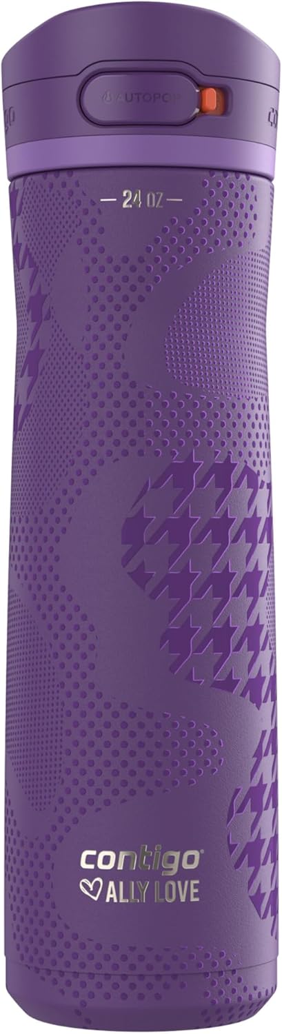 Contigo x Ally Love Jackson Chill 2.0, Stainless Steel, Spill Proof Water Bottle with AutoPop Lid, BPA Free, 24oz, Violet