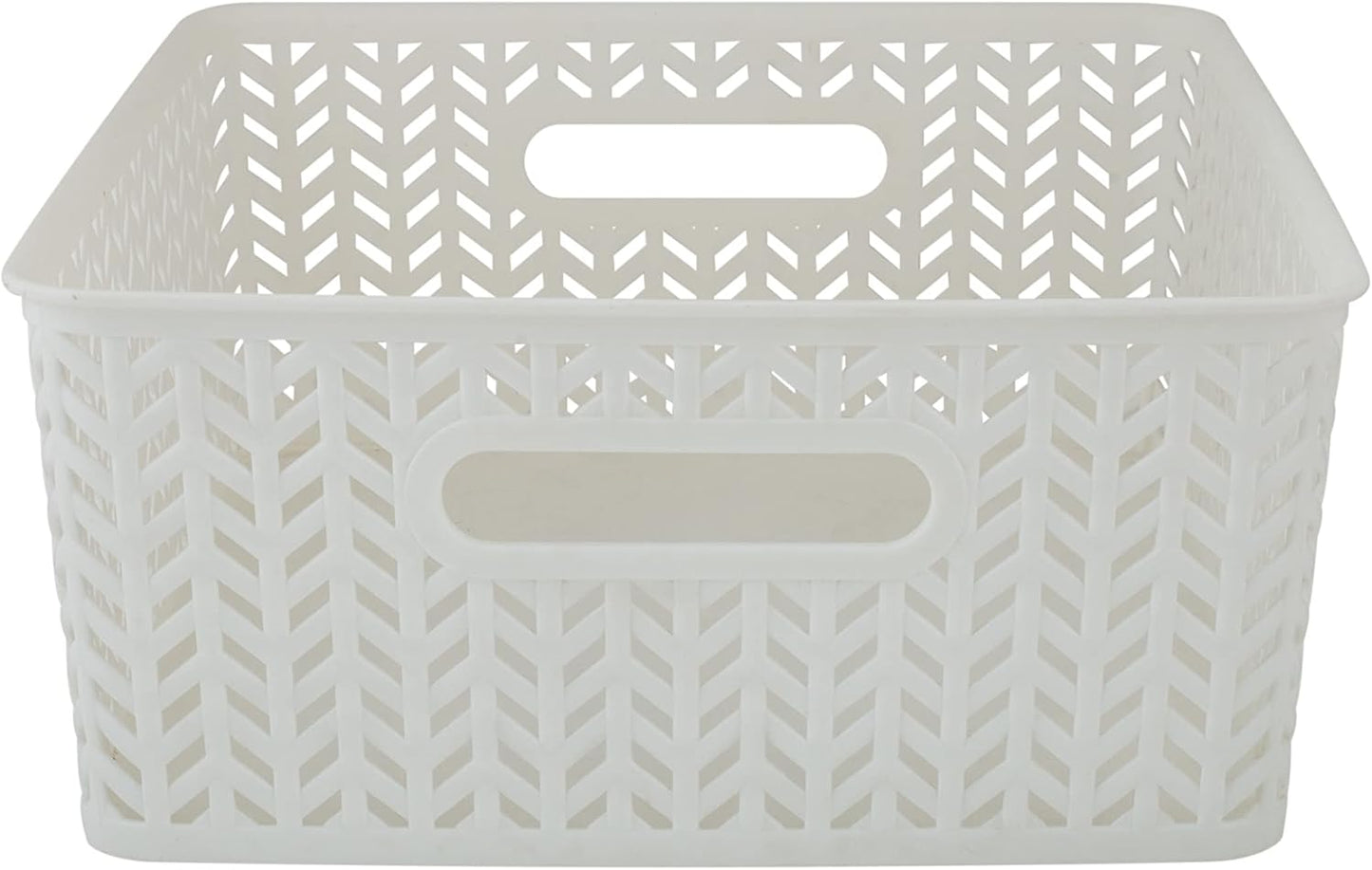 Simplify 2 Pack Medium Herringbone Storage Basket | Dimensions: 14"x11.5"x5.15" | Multipurpose | Home Organization | 2 Open Handles | White
