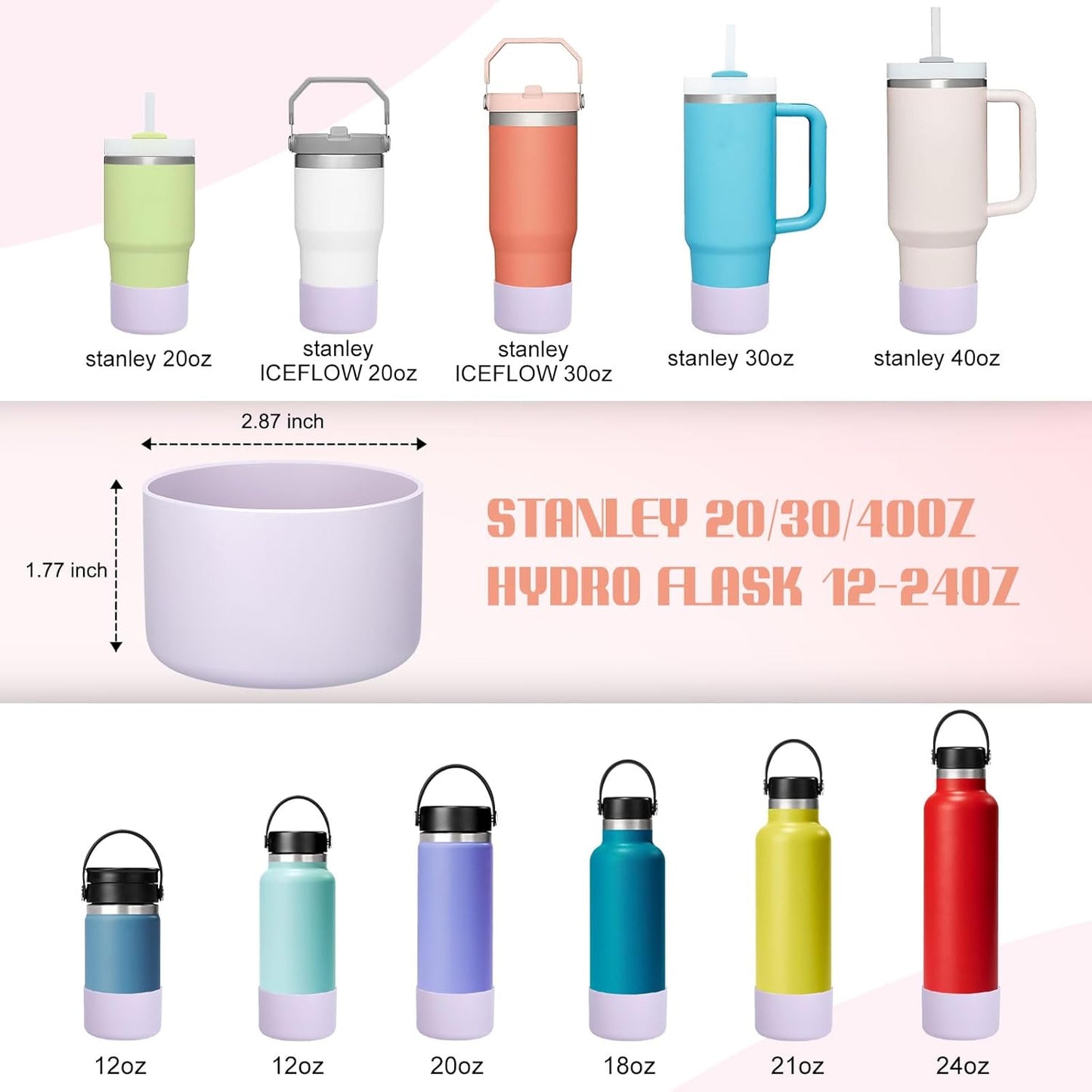 Silicone Boot for Hydro Flask 12-40 OZ Water Bottle, Boot for Stanley Cup 40 30 OZ, Bottom Boots for Hydroflask Sports Water Bottles, Silicone Bottom Cover Sleeve