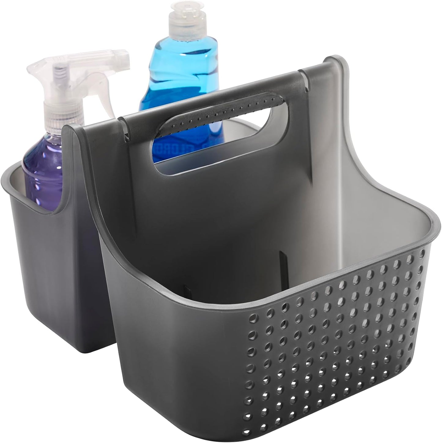 madesmart 2-Compartment Soft Grip Shower Tote for Bathroom Organization, Plastic Storage Shower Caddy Bucket, Large, Carbon