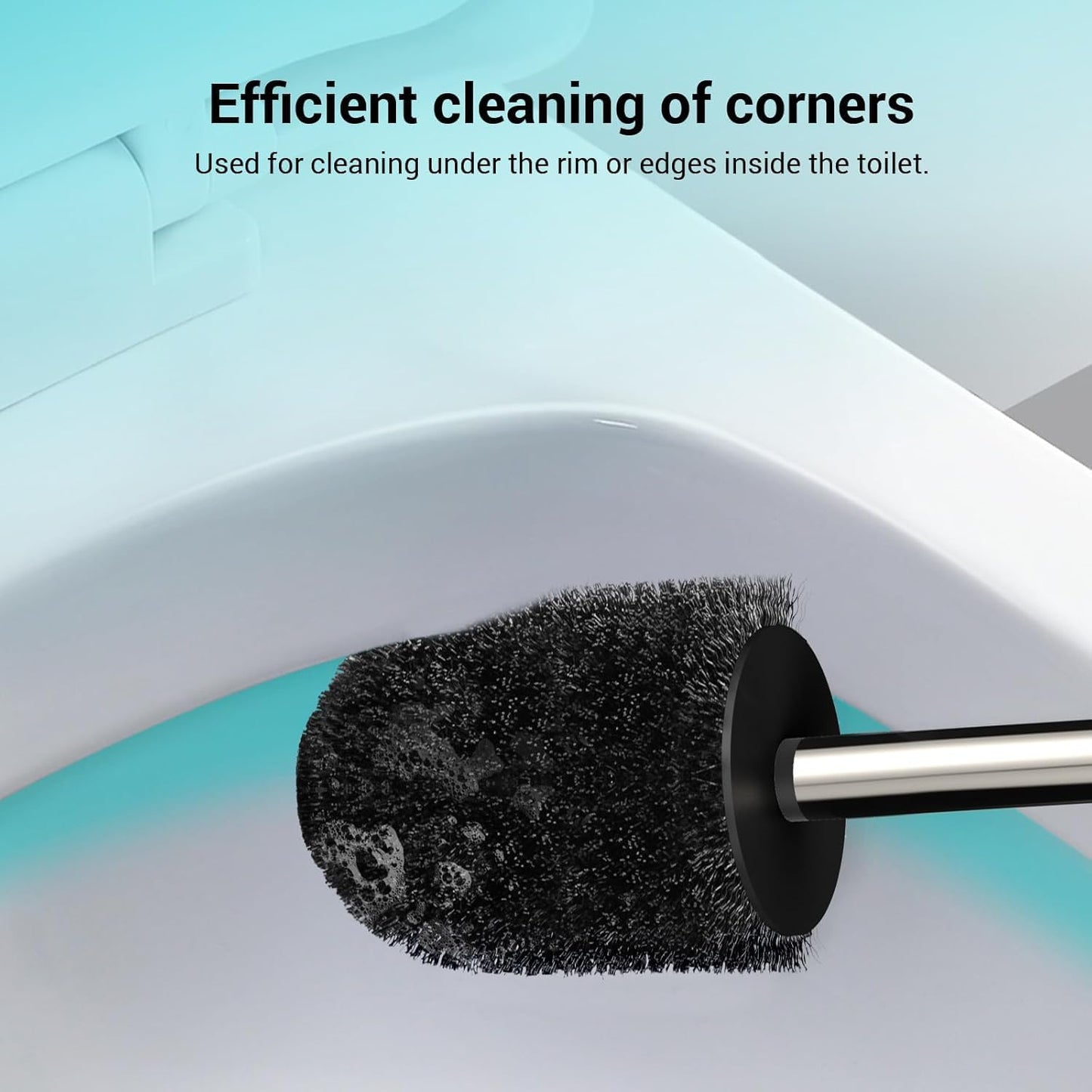 Compact Size Toilet Brush & Holder, 2 Pack, Stainless Steel Handle, Space Saving for Storage, Drip-Proof, Easy to Assemble, Black