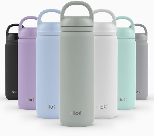 Ello Cooper Twist 22oz Stainless Steel Water Bottle with Chug Lid | Leak Proof Double Walled and Vacuum Insulated | Fits Car Cupholder | Built in Carry Loop | Dishwasher Safe | Sage