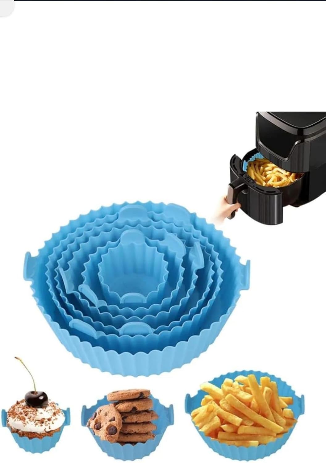 6 Pcs Non Stick Reusable Silicone Air Fryer Pot Heat Resistant Basket Oven Accessories Round Baking Tray (Multicolor)