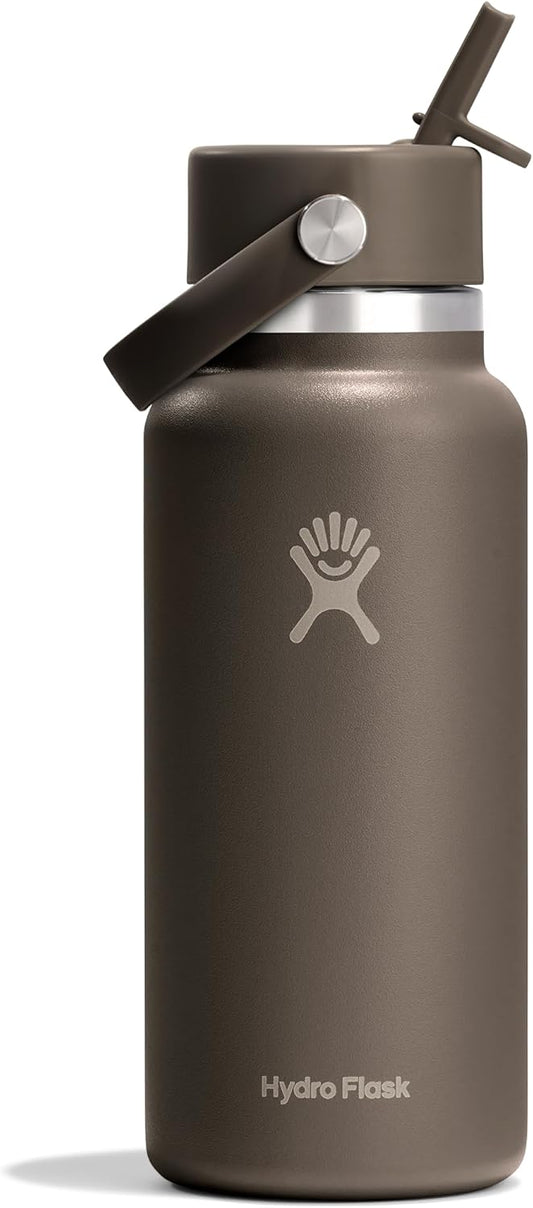 Hydro Flask Water Bottle - Insulated Stainless Steel - Wide Mouth Flex Straw Lid, Non Spill, Leakproof and Refillable in 32 Oz Sandpiper