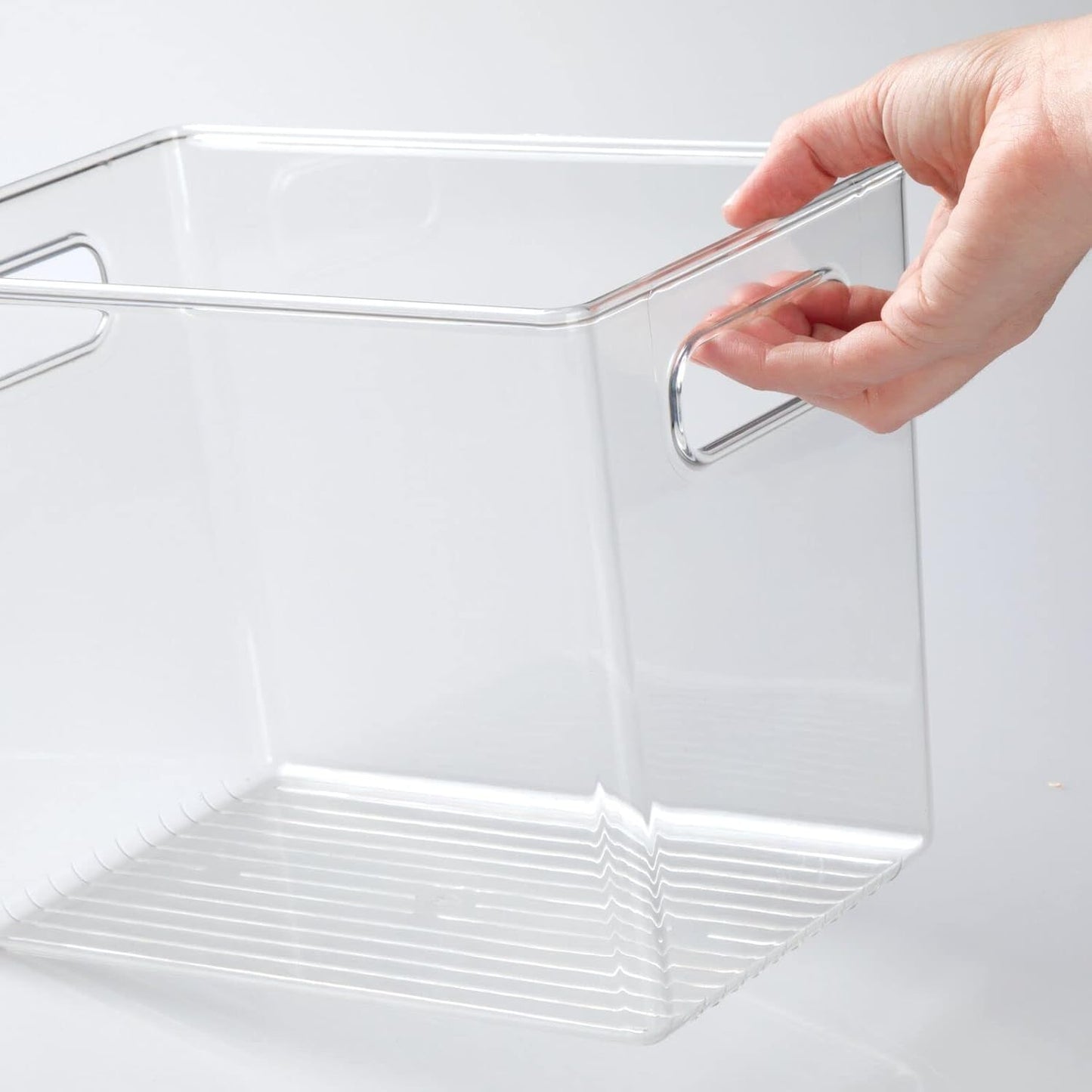 mDesign Plastic Deep Bathroom Storage Bin with Handles for Organizing Soaps, Shampoos, Conditioners, Body Wash, Serums, Oils, Supplements, Hair Styling Accessories, Ligne Collection - Clear