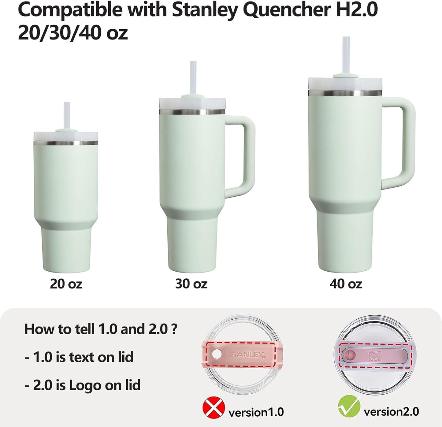 Silicone Spill Stopper Set Compatible with Stanley Cup 2.0 30oz & 40oz with Straw Cover (Set of 2, Mist)