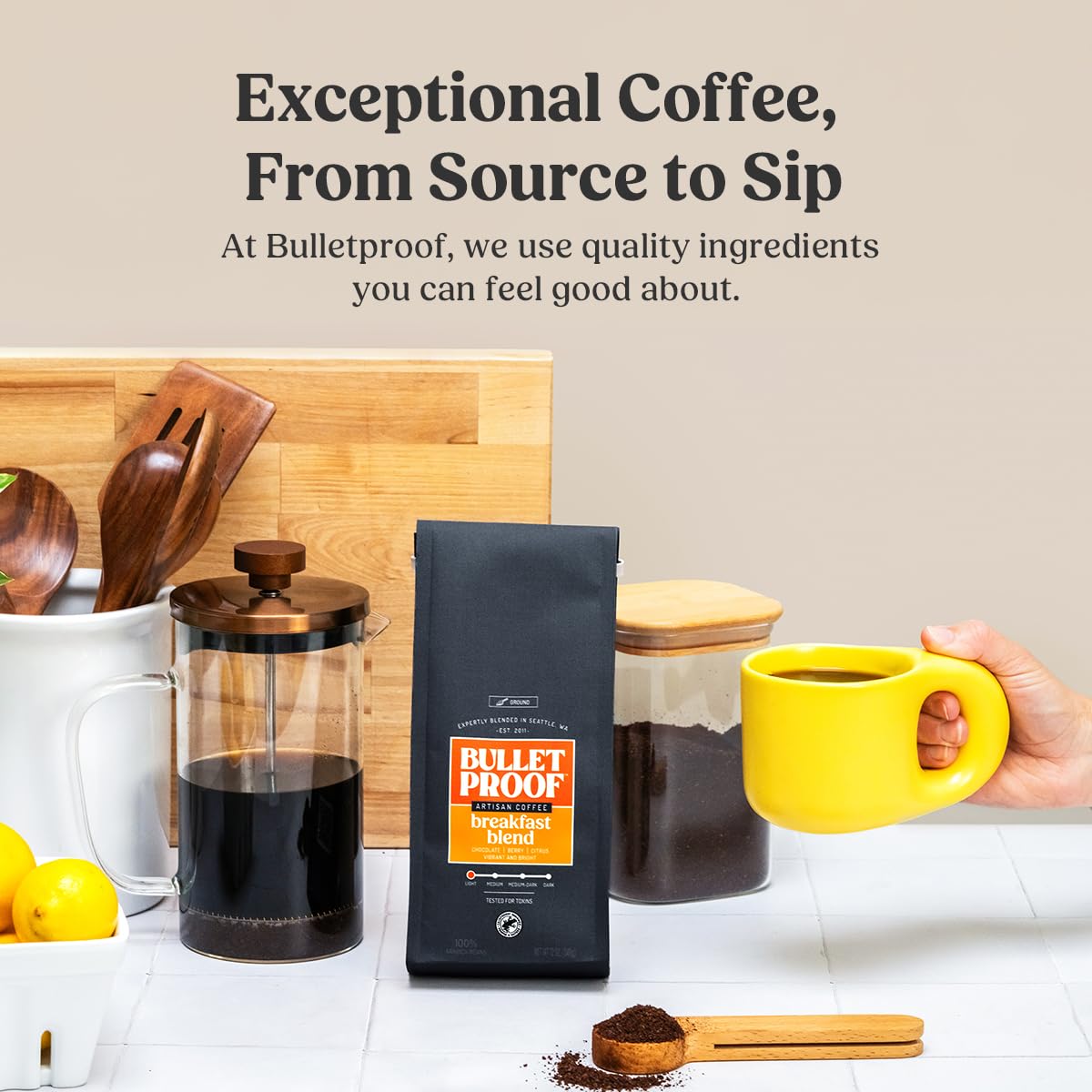 Bulletproof Breakfast Blend Light Roast Ground Coffee, 12 Ounces, Clean Coffee Tested for Toxins, Packaging May Vary (Pack of 2)