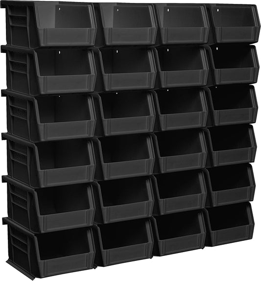 Akro-Mils 30210 AkroBins Plastic Storage Bins, Space-Saving Stackable Bins for Garage, Pantry, Craft Organization, 5-" x 4-" x 3-", Black, 24-Pack
