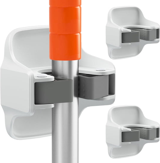 reliahom 3 Pack Broom Holder Wall Mount Mop Grippers No Drilling Self Adhesive Anti-Slip Mop Handle Hanger Dustpan and Broom Organizer Garage Storage Racks-White