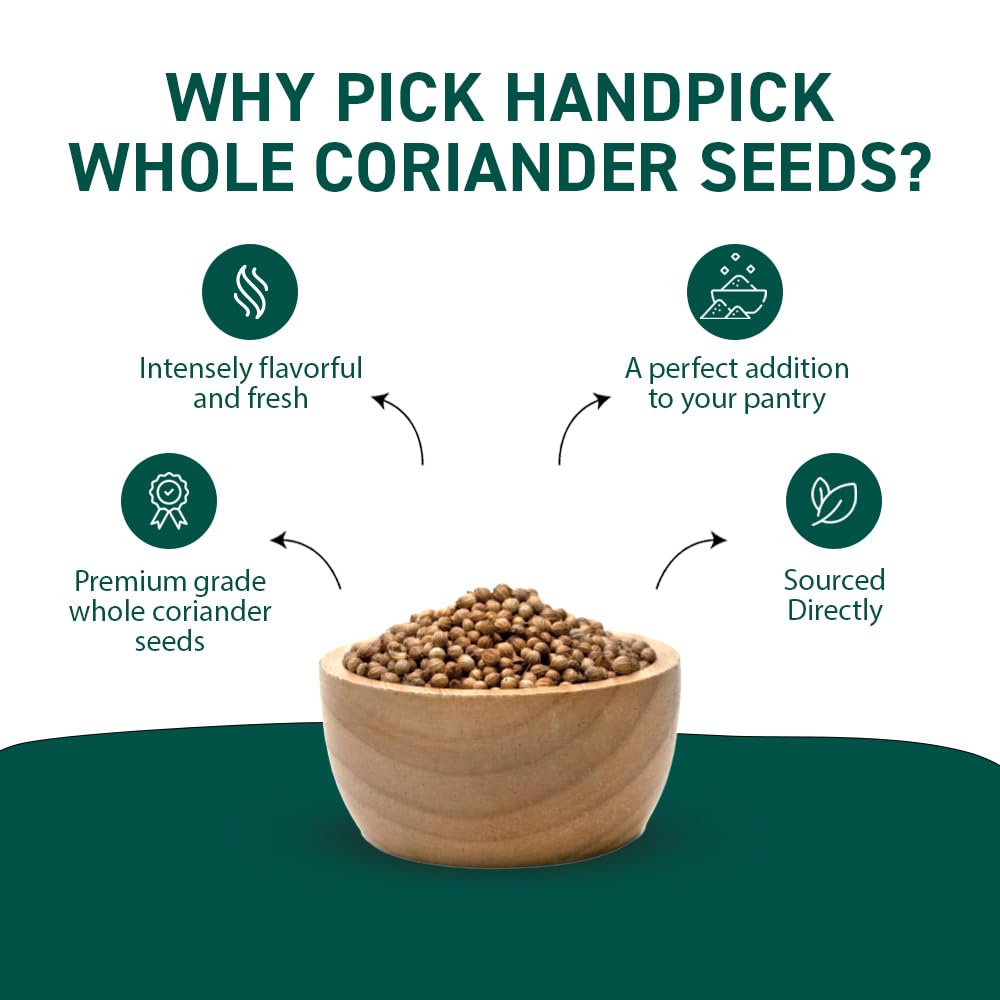 HANDPICK Whole Coriander Seed (283g/10oz) Premium Grade | Pure & Flavorful Coriander Seeds - Indian Origin | Non GMO, Gluten Free | Perfect for Cooking & Seasoning | Resealable Ziplock Pouch