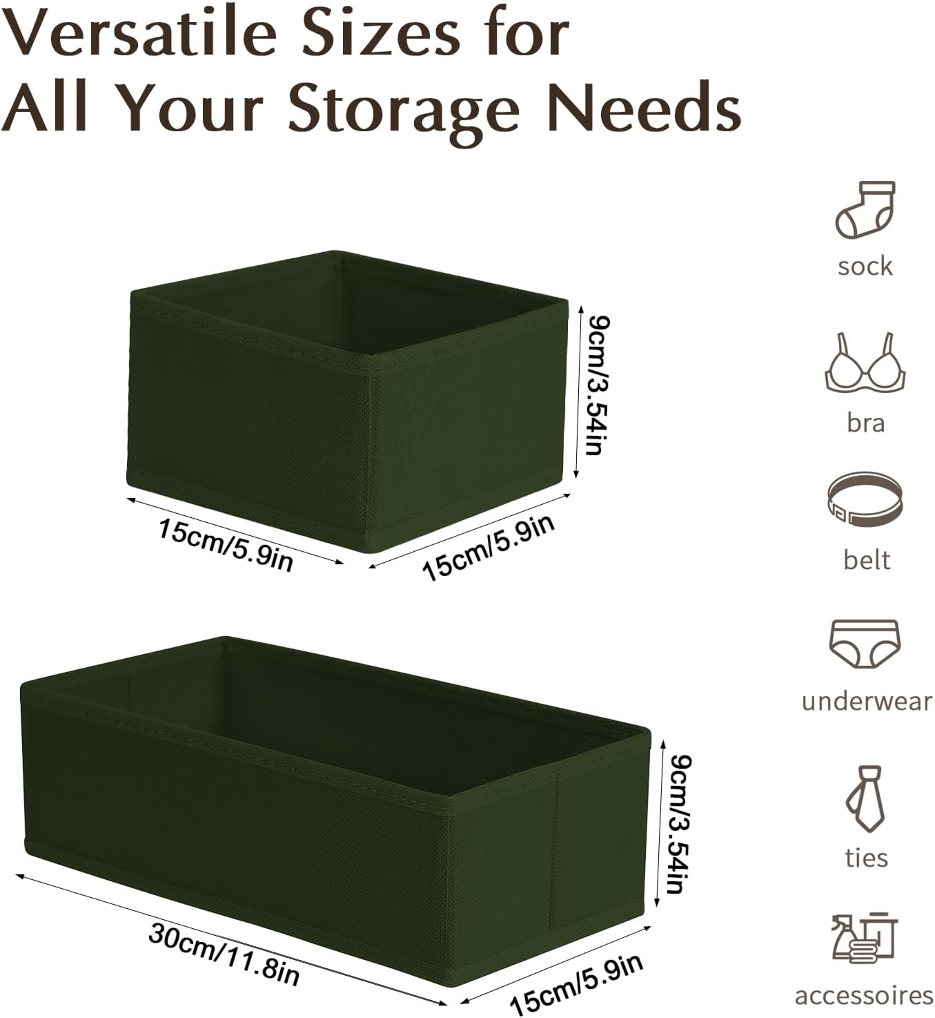 DIMJ Drawer Organizers Clothes, Set of 8 Dresser Organizer Bins, Fabric Closet Organizers and Storage, Shallow Drawer Dividers for Nursery, Clothing, Baby Clothes, Socks, Underwears, Tie (Green)