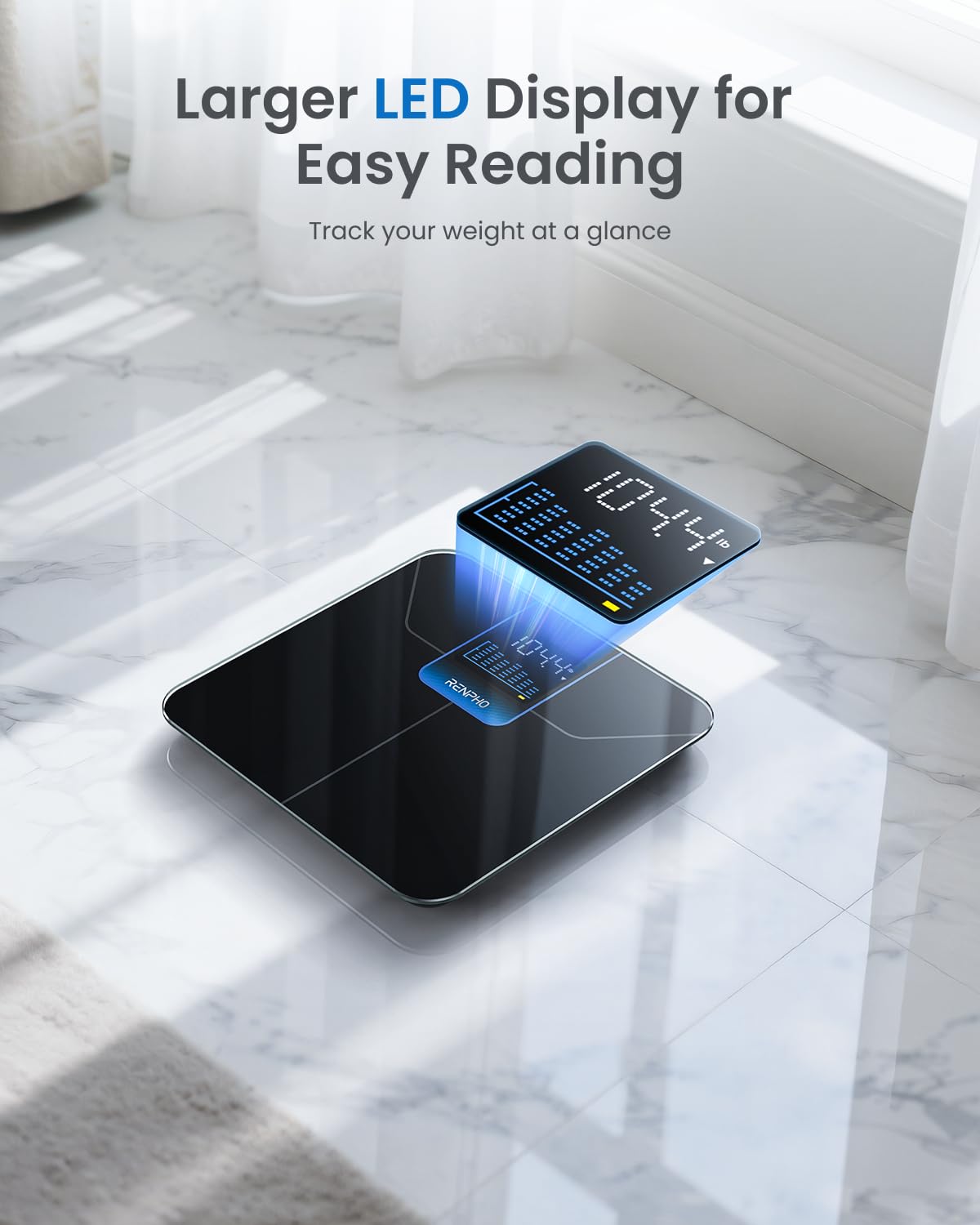 RENPHO Weight Scale with 7-Day Weight Trend, Digital Bathroom Scale for Body Weight with Large LED Display, High-Accurate Weighing Scale with Sturdy and Durable Base, 11.02", 400lbs, Core 1X