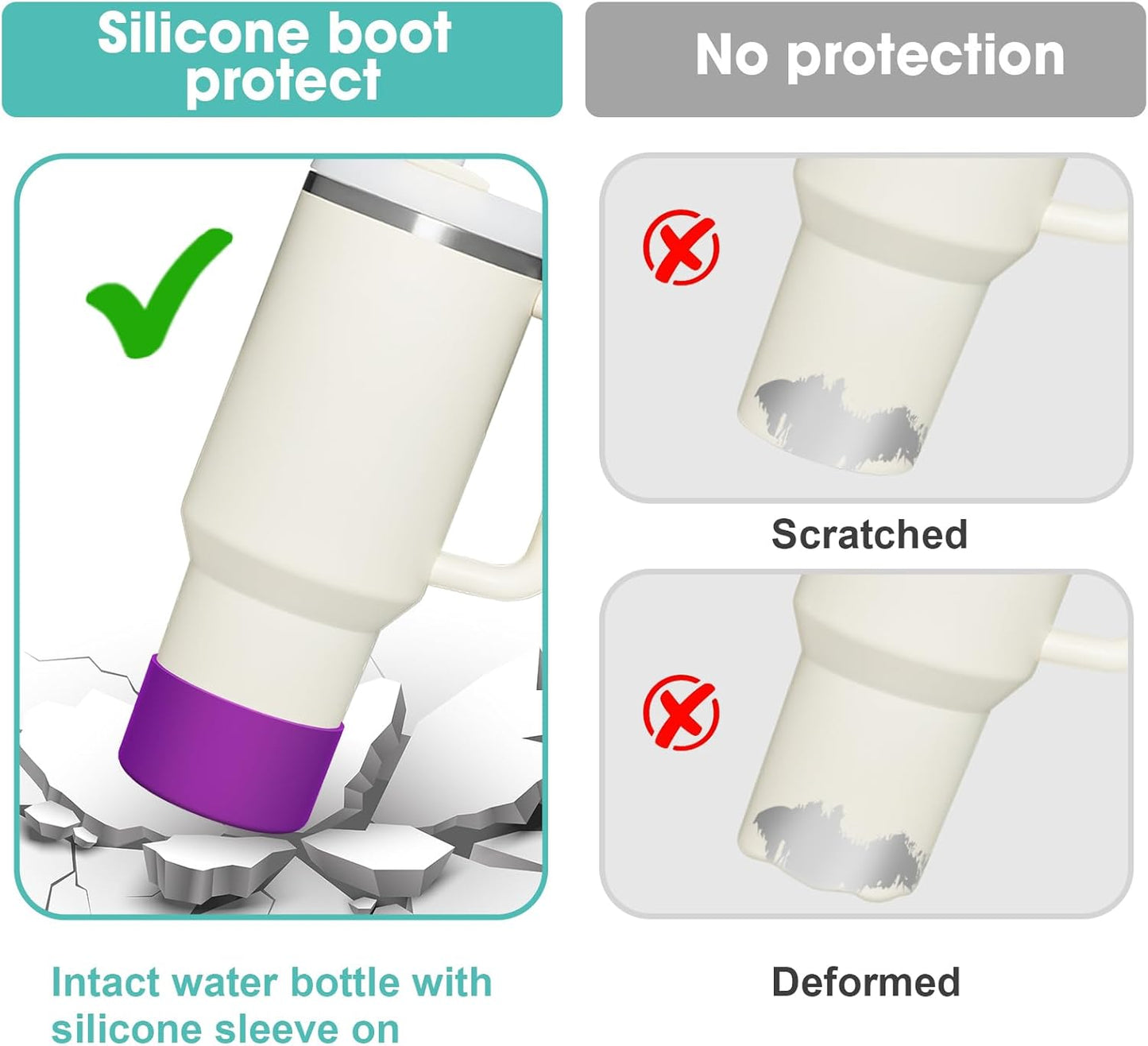 Upgrade 2PCS Protective Silicone Boot Bumper for Stanley Quencher Adventure 40oz 30oz IceFlow 20oz 30oz Tumbler, Water Bottle Bottom Sleeve Cover Accessories for Stanley Mug Cup(DarkMagenta)