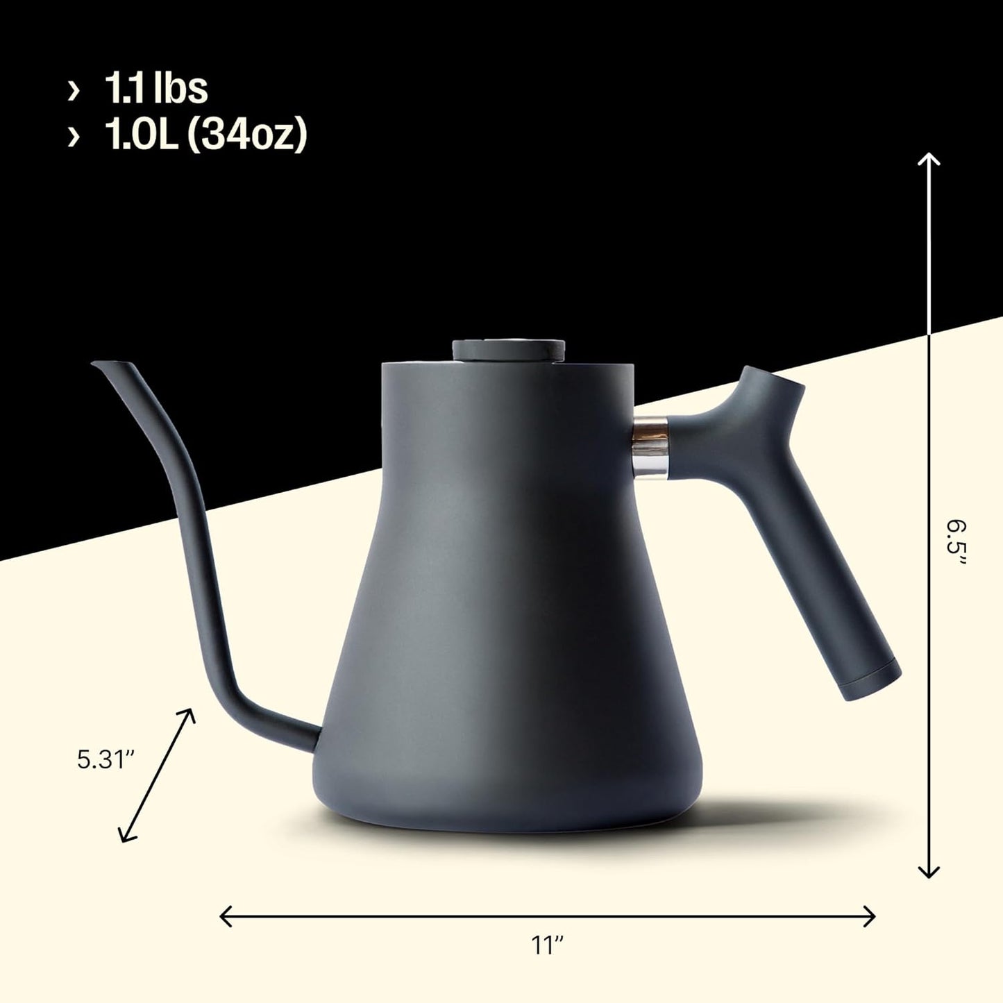 Fellow Stagg Stovetop Pour-Over Coffee and Tea Kettle - Gooseneck Teapot with Precision Pour Spout, Built-In Thermometer, Matte Black, 1 Liter