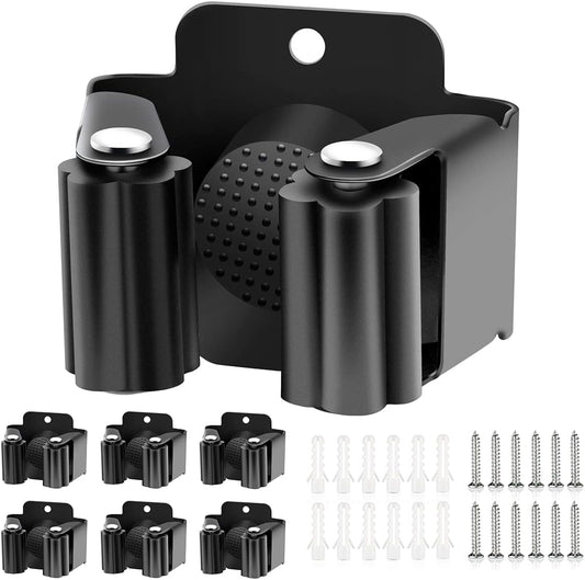 Verdenu 6 Pack Broom Holder, Stainless Steel Command Broom Holder with Screws, Garden Tool Rack for Kitchen, Home, Bathroom, Garage Storage, Black