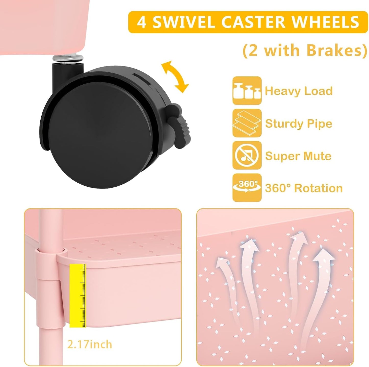 Baby Diaper Caddy – Plastic Diaper Organizer for Nursery Essentials, Movable Cart for Changing Table & Crib, Easy to Assemble, Pink